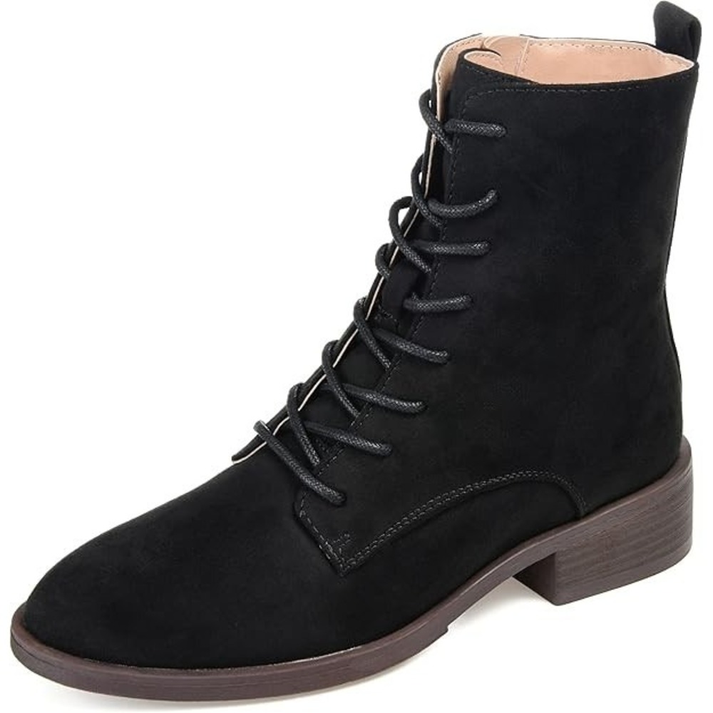 Journee Vienna Combat Boot Black Faux Leather Women's Size‎ 7